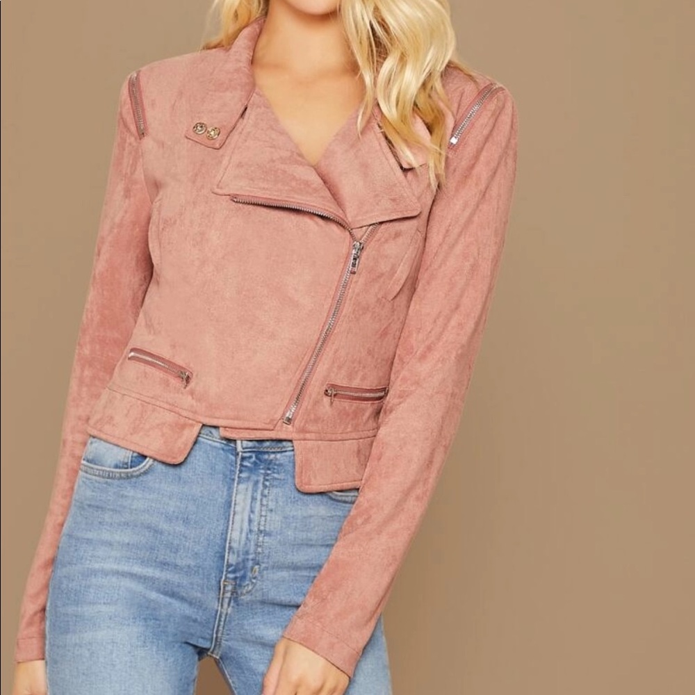 Suede moto jacket vegan pink biker 824562 - Picture 5 of 7